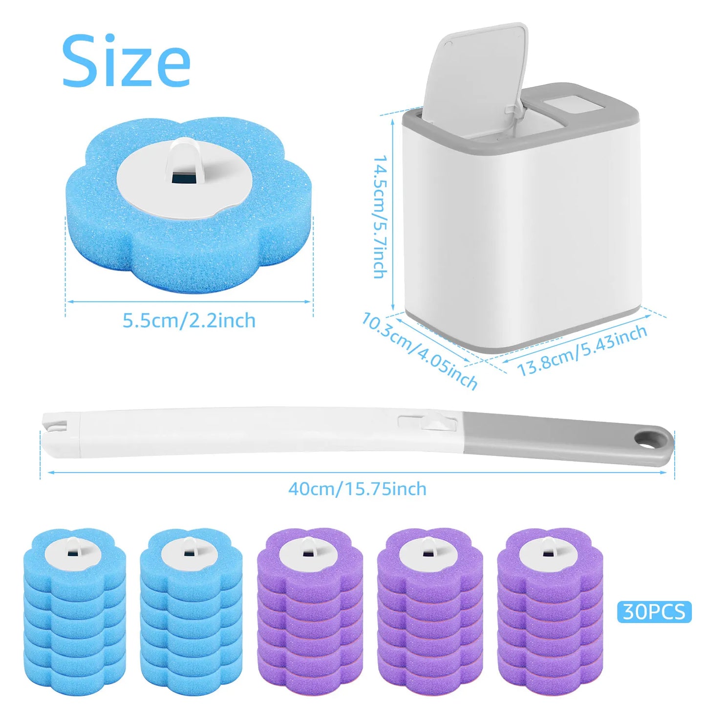 New Toilet Brush Disposable Replacement Head Cleaning Kit with Lengthened Handle Auto Lid Opening Toilet Bowl Cleaner Pad Kit